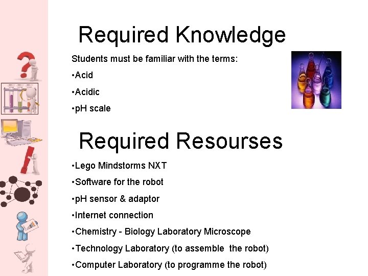 Required Knowledge Students must be familiar with the terms: • Acidic • p. H