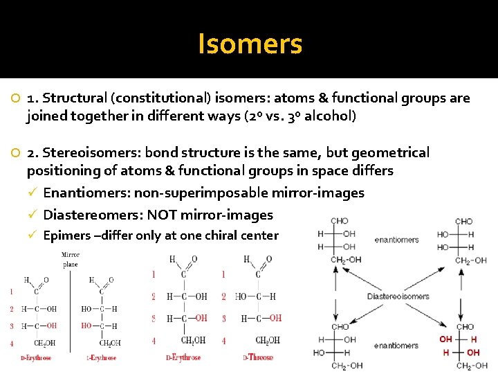 Isomers 1. Structural (constitutional) isomers: atoms & functional groups are joined together in different