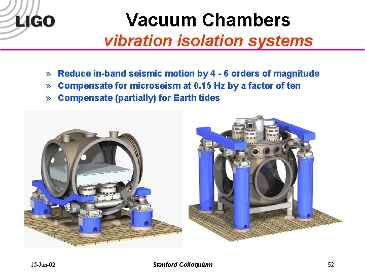 Vacuum Chambers vibration isolation systems » Reduce in-band seismic motion by 4 - 6