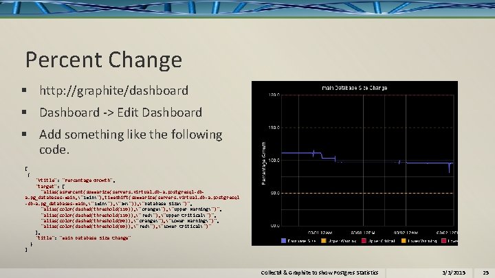 Percent Change § http: //graphite/dashboard § Dashboard -> Edit Dashboard § Add something like