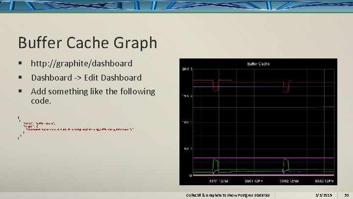Buffer Cache Graph § http: //graphite/dashboard § Dashboard -> Edit Dashboard § Add something