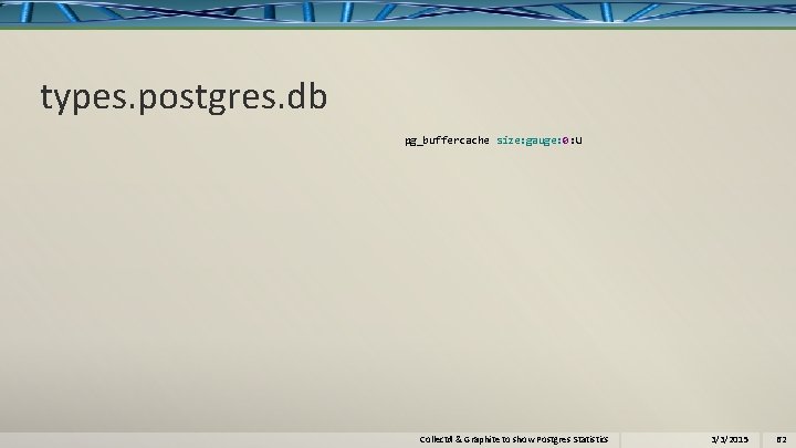 types. postgres. db pg_buffercache size: gauge: 0: U Collectd & Graphite to show Postgres