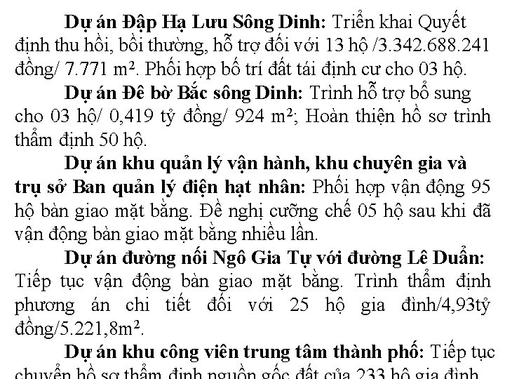 Dự án Đập Hạ Lưu Sông Dinh: Triển khai Quyết định thu hồi, bồi