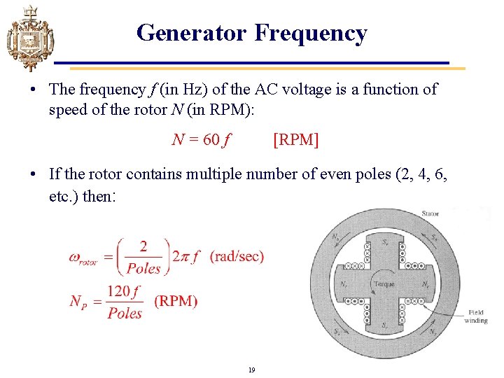 Generator Frequency • The frequency f (in Hz) of the AC voltage is a Generator Frequency • The frequency f (in Hz) of the AC voltage is a
