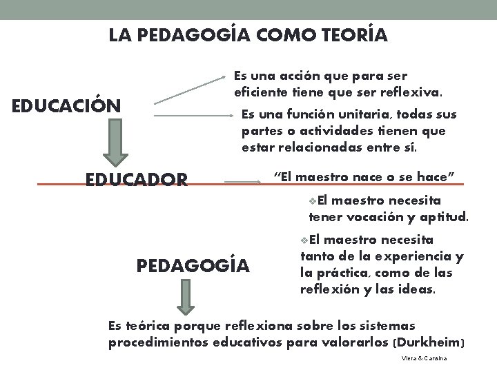 LA PEDAGOGÍA COMO TEORÍA Es una acción que para ser eficiente tiene que ser