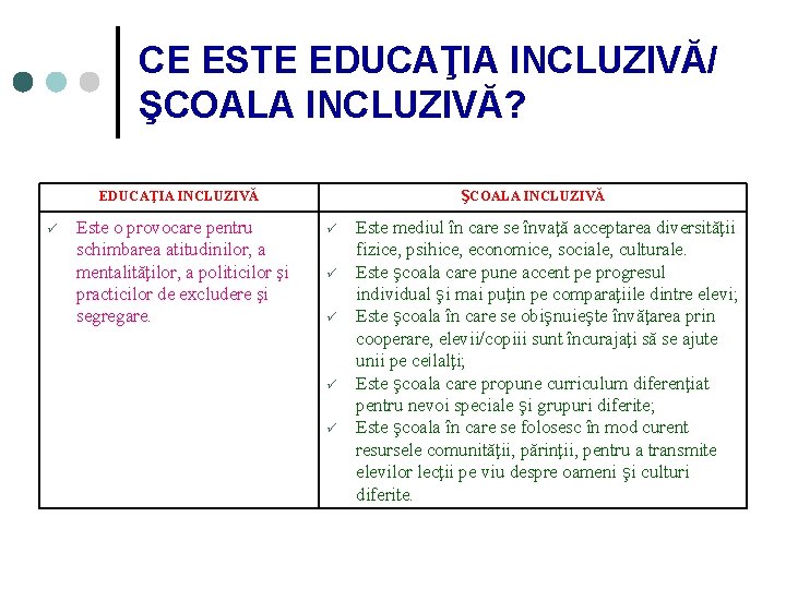 CE ESTE EDUCAŢIA INCLUZIVĂ/ ŞCOALA INCLUZIVĂ? ŞCOALA INCLUZIVĂ EDUCAŢIA INCLUZIVĂ Este o provocare pentru