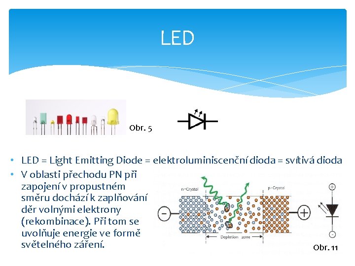 LED Obr. 5 • LED = Light Emitting Diode = elektroluminiscenční dioda = svítivá