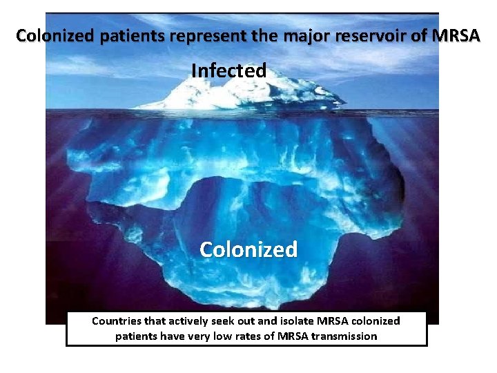 Colonized patients represent the major reservoir of MRSA Infected Colonized Countries that actively seek