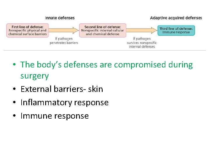  • The body’s defenses are compromised during surgery • External barriers- skin •