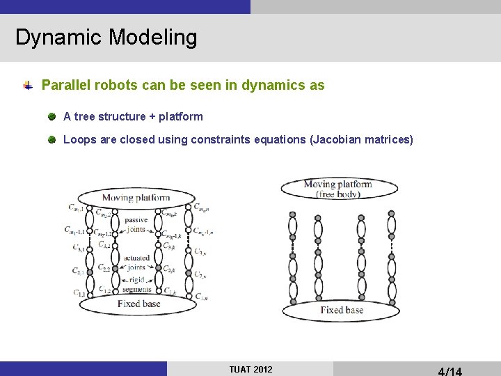 Dynamic Modeling Parallel robots can be seen in dynamics as A tree structure +