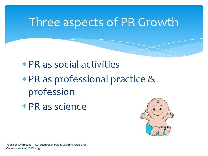 Three aspects of PR Growth PR as social activities PR as professional practice &