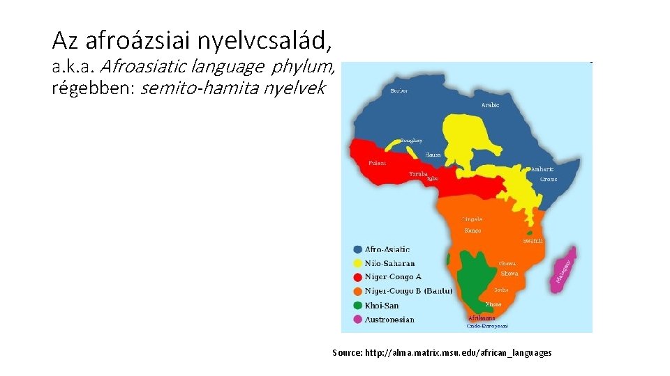 Az afroázsiai nyelvcsalád, a. k. a. Afroasiatic language phylum, régebben: semito-hamita nyelvek Source: http: