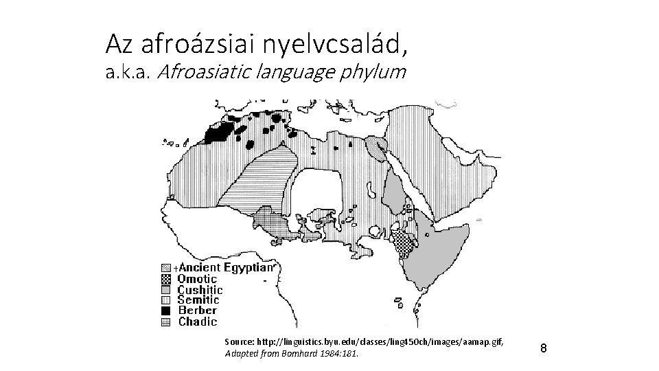 Az afroázsiai nyelvcsalád, a. k. a. Afroasiatic language phylum Source: http: //linguistics. byu. edu/classes/ling