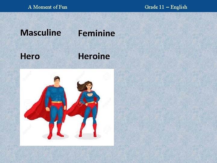 Grade 11 – English A Moment of Fun Masculine Feminine Heroine 