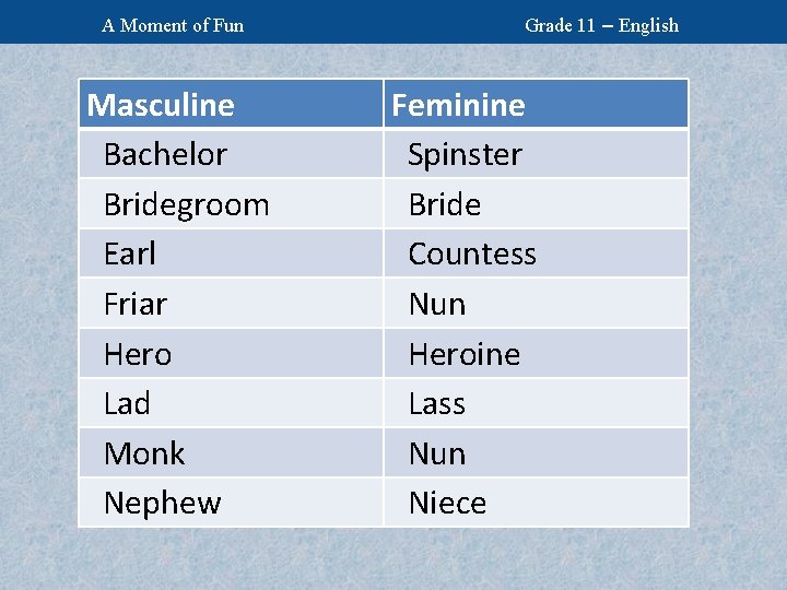 A Moment of Fun Masculine Bachelor Bridegroom Earl Friar Hero Lad Monk Nephew Grade