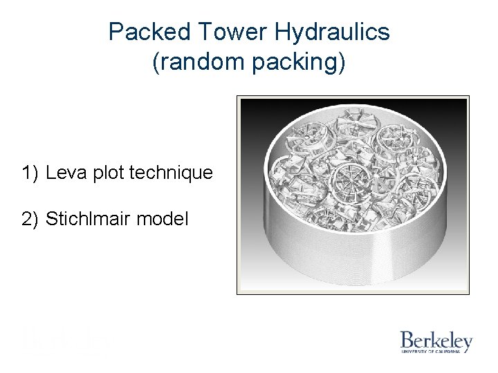 Packed Tower Hydraulics (random packing) 1) Leva plot technique 2) Stichlmair model 