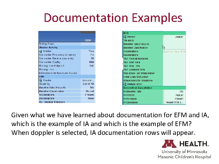 Documentation Examples Given what we have learned about documentation for EFM and IA, which
