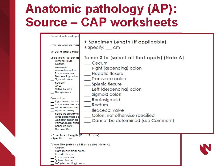 Anatomic pathology (AP): Source – CAP worksheets 