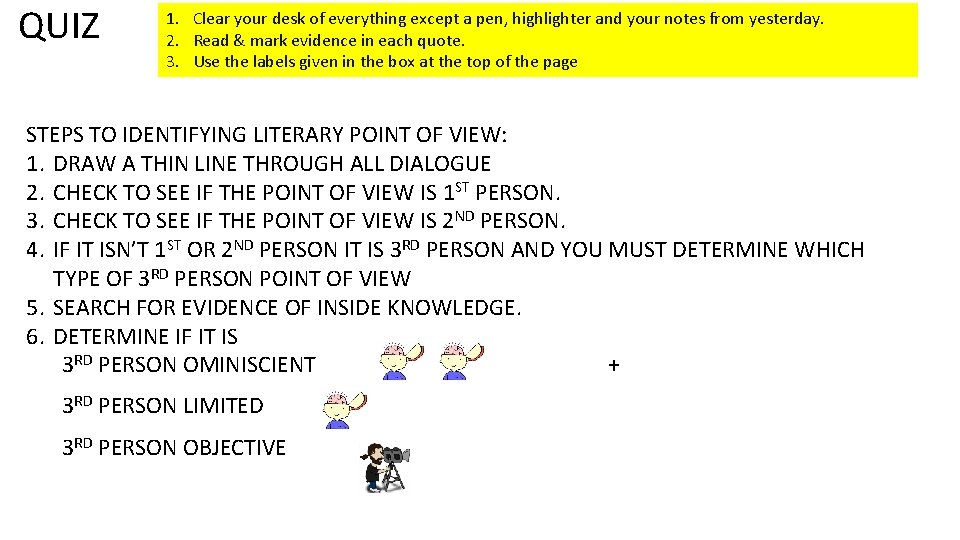 QUIZ 1. Clear your desk of everything except a pen, highlighter and your notes