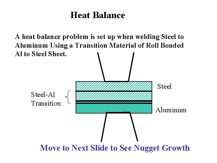 Heat Balance A heat balance problem is set up when welding Steel to Aluminum