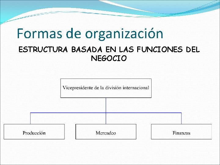 Formas de organización ESTRUCTURA BASADA EN LAS FUNCIONES DEL NEGOCIO 