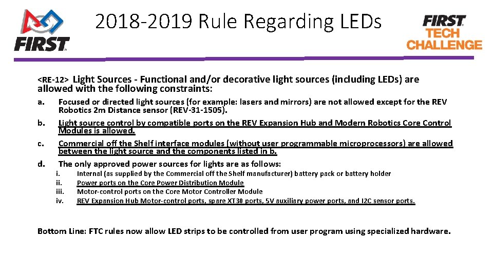 2018 -2019 Rule Regarding LEDs <RE-12> Light Sources - Functional and/or decorative light sources