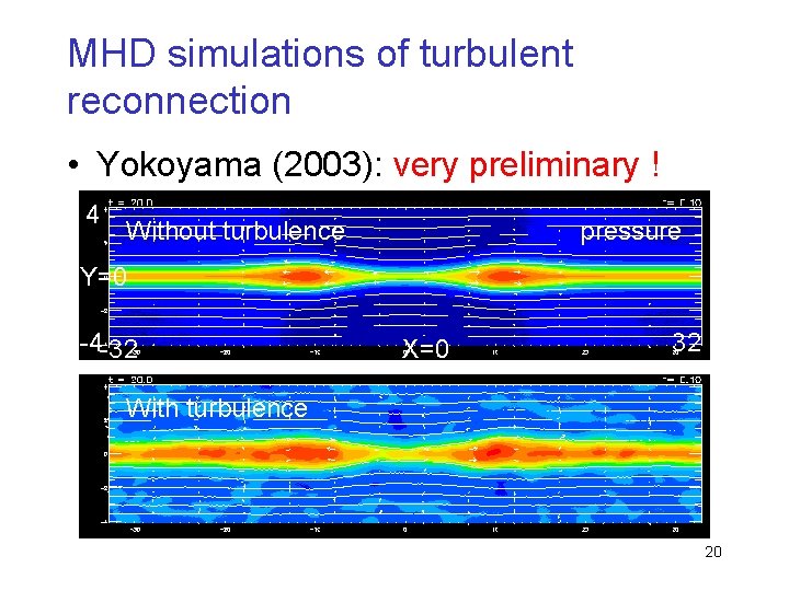 MHD simulations of turbulent reconnection • Yokoyama (2003): very preliminary ! 4 Without turbulence