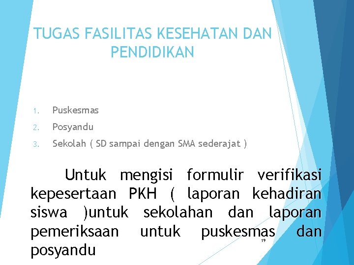 TUGAS FASILITAS KESEHATAN DAN PENDIDIKAN 1. Puskesmas 2. Posyandu 3. Sekolah ( SD sampai