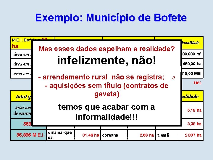 Exemplo: Município de Bofete M. E. I. Bofete = 10 ha área em m