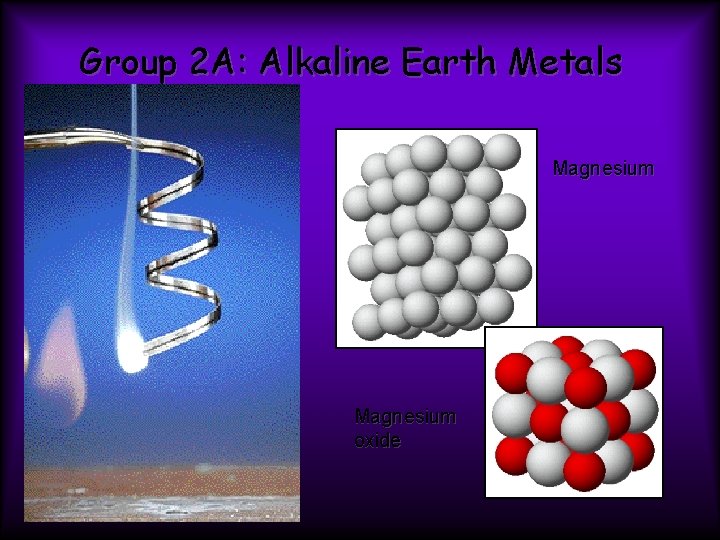 Group 2 A: Alkaline Earth Metals Magnesium oxide 