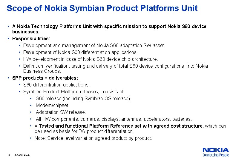 Scope of Nokia Symbian Product Platforms Unit • A Nokia Technology Platforms Unit with