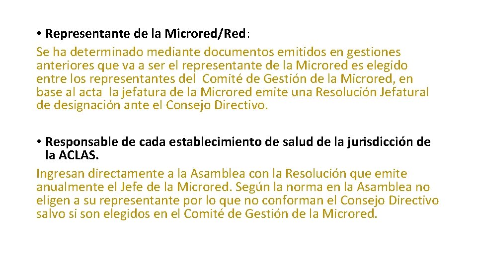  • Representante de la Microred/Red: Se ha determinado mediante documentos emitidos en gestiones