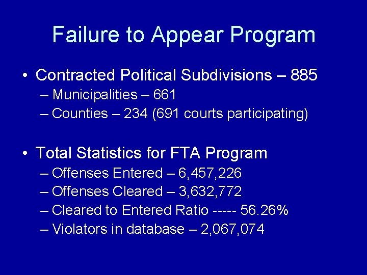 Failure to Appear Program • Contracted Political Subdivisions – 885 – Municipalities – 661