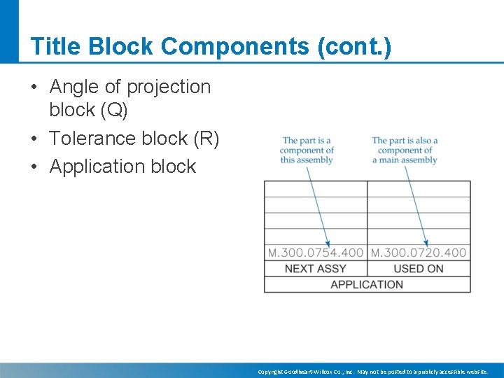 Title Block Components (cont. ) • Angle of projection block (Q) • Tolerance block