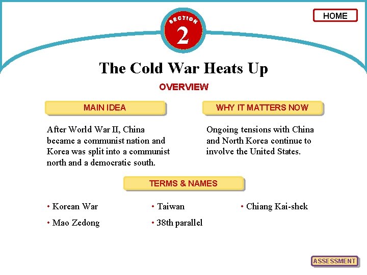 HOME 2 The Cold War Heats Up OVERVIEW MAIN IDEA WHY IT MATTERS NOW