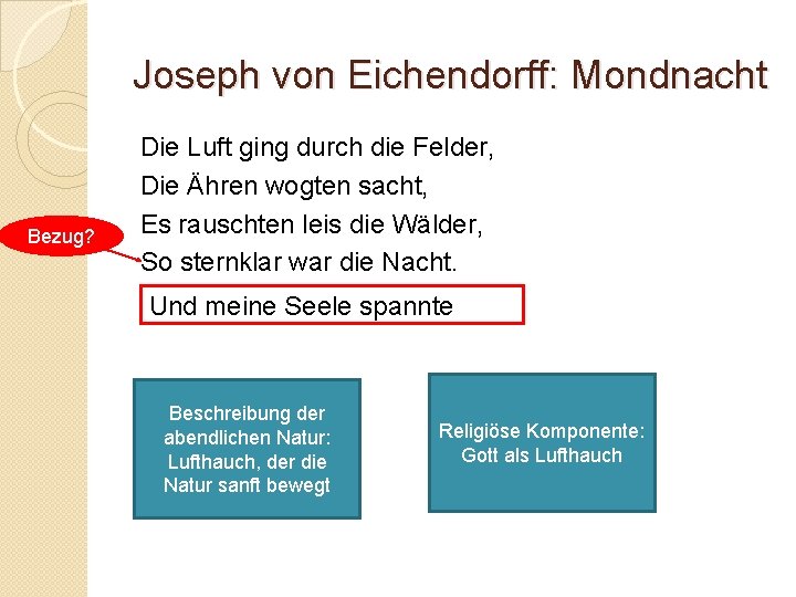 Joseph von Eichendorff: Mondnacht Bezug? Die Luft ging durch die Felder, Die Ähren wogten