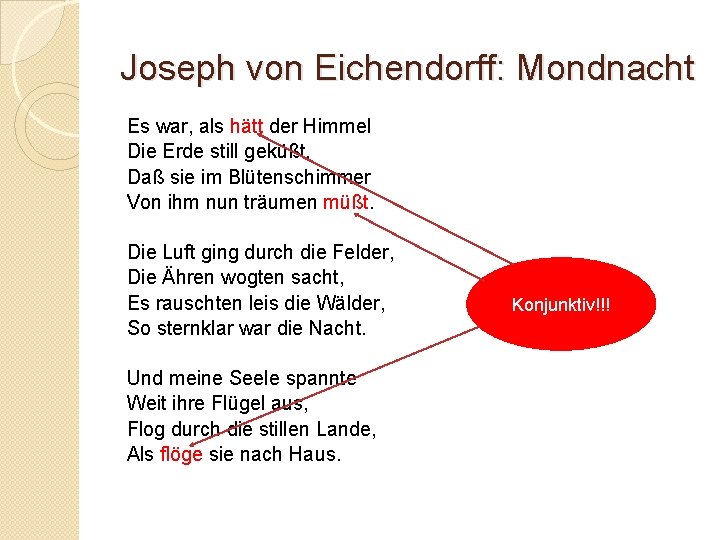 Joseph von Eichendorff: Mondnacht Es war, als hätt der Himmel Die Erde still geküßt,