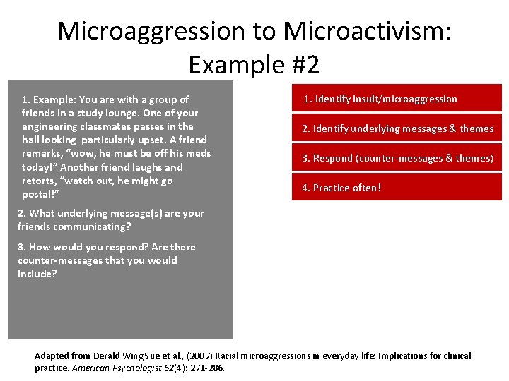 Microaggression to Microactivism: Example #2 1. Example: You are with a group of friends