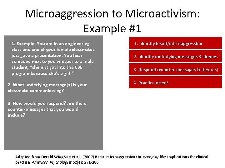 Microaggression to Microactivism: Example #1 1. Example: You are in an engineering class and