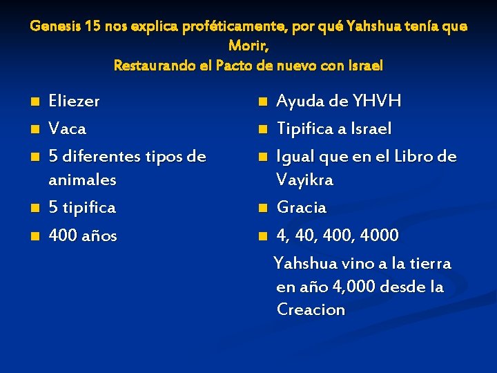 Genesis 15 nos explica proféticamente, por qué Yahshua tenía que Morir, Restaurando el Pacto