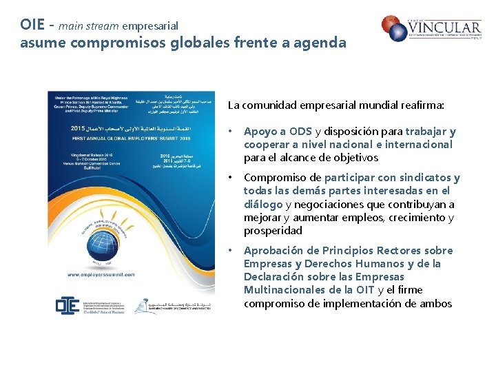 OIE - main stream empresarial asume compromisos globales frente a agenda La comunidad empresarial