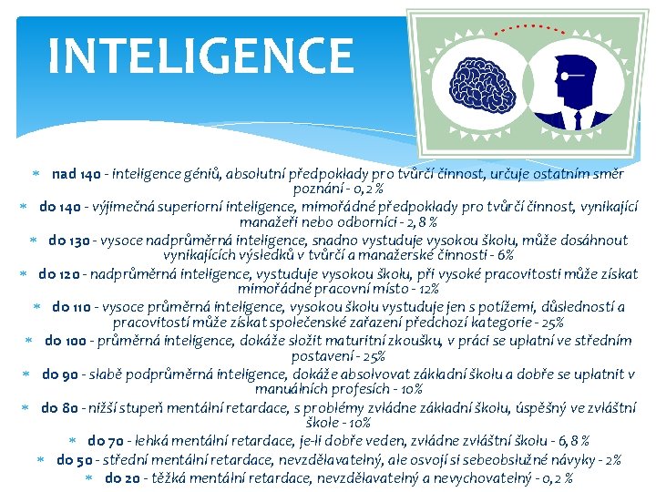 INTELIGENCE nad 140 - inteligence géniů, absolutní předpoklady pro tvůrčí činnost, určuje ostatním směr