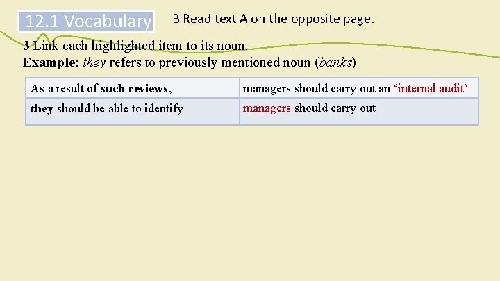 12. 1 Vocabulary B Read text A on the opposite page. 3 Link each