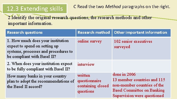 12. 3 Extending skills C Read the two Method paragraphs on the right. 2