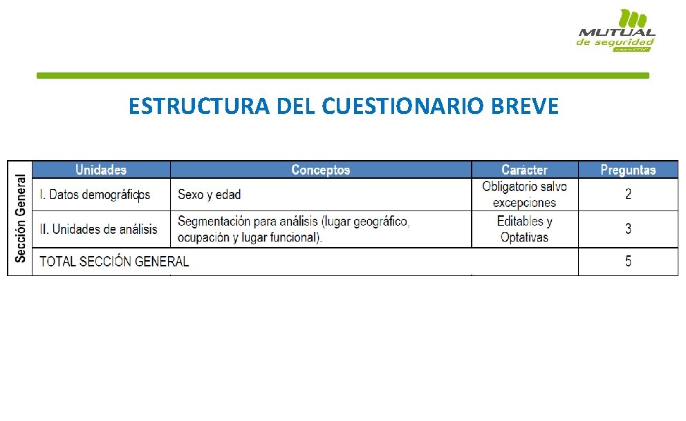 ESTRUCTURA DEL CUESTIONARIO BREVE 