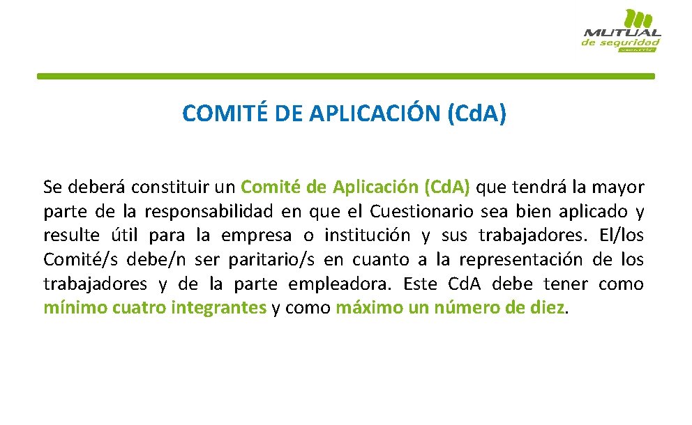 COMITÉ DE APLICACIÓN (Cd. A) Se deberá constituir un Comité de Aplicación (Cd. A)