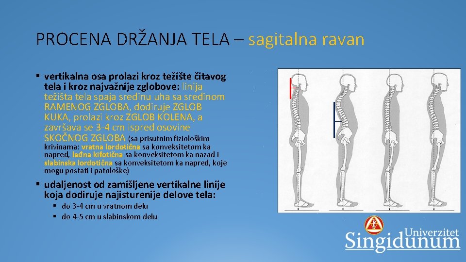 PROCENA DRŽANJA TELA – sagitalna ravan § vertikalna osa prolazi kroz težište čitavog tela