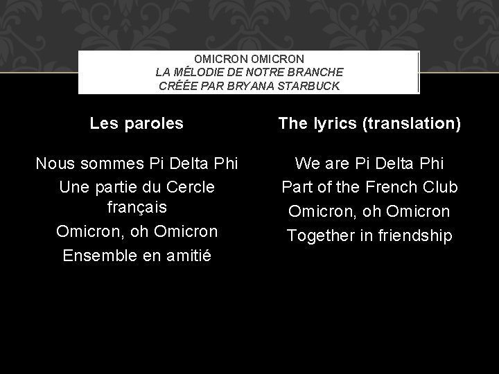 OMICRON LA MÉLODIE DE NOTRE BRANCHE CRÉÉE PAR BRYANA STARBUCK Les paroles The lyrics