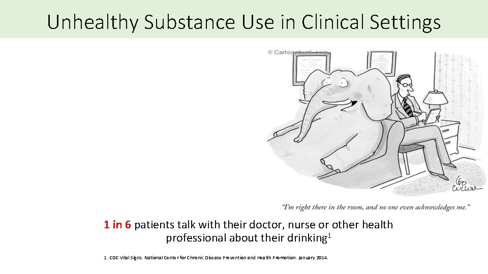 Unhealthy Substance Use in Clinical Settings 1 in 6 patients talk with their doctor,