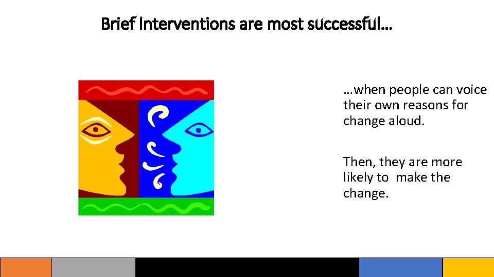 Brief Interventions are most successful… …when people can voice their own reasons for change